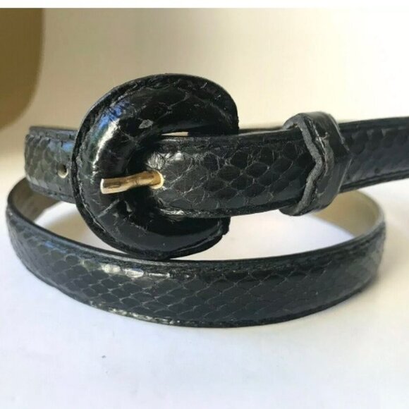 Liz Claiborne black snakeskin snake women’s belt vintage size small medium - Picture 2 of 12